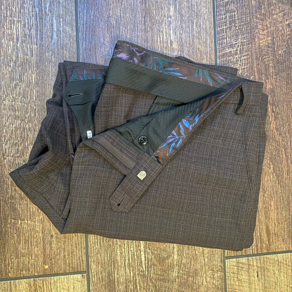 Sean John Men Classic-Fit Suit Pants Brown Plaid 42W X 32L Dress Formal Workwear